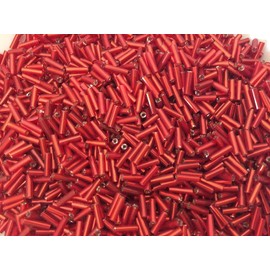Czech Bugle Beads 40 gr / 1.4 oz Glass Tube Size #3 7mm (Red Silver Lined)
