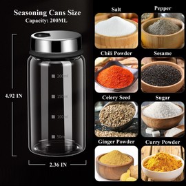 Verdental 7 oz Salt Pepper Shakers with Adjustable Outlet Holes Clear Glass Shaker Bottles Spice Seasoning Cans for Kitchen Decor and Home Restaurant BBQ Camping Farmhouse Kitchen Accessories (200ml)