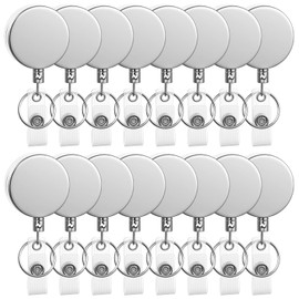 16 Pieces Retractable Badge Holder Metal Badge Reels ID Holder with Keychain Ring Clip for ID Card Carabiner Key Card Work-Badge (Silver)
