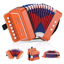 RIVVTA Accordion, 10 Keys Button Accordion 7 Key 3 Bass Mini Musical Instrument, Orange