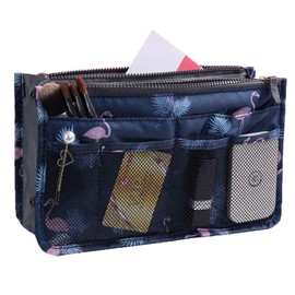YUEMING Printed Insert Handbag Organiser, Cosmetic Organiser, 13 Pockets, Expandable Lining Bag, Zip Carry Bag, Organiser, Changing Bag Insert with Handle, 28 x 18 x 10 cm