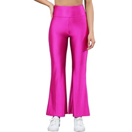 Sghenr Women's Shiny High Waisted Flare Yoga Pants Tummy Control Wide Leg Casual Workout Leggings(Rose,XXL)