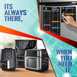 Air Fryer Magnetic Cheat Sheet Set, Air Fryer Accessories Cook Times, Airfryer Magnet Sheet Quick Reference Guide for Cooking and Frying (Black)