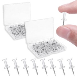 200Pcs Transparent Push Pins,Plastic Head Drawing Poster Tacks Needle, Clear Poster Pins for Wall Hangings,Cork Board, Maps Posters Photos, Pinboard, Notice Board, Xmas Party Decorations