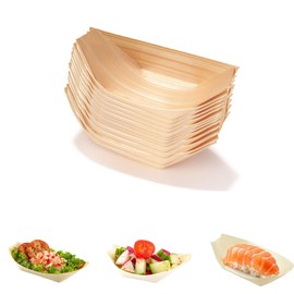 Wooden Serving Boats,100 PCS Wood Boat Woden Bowls for Food Plates Boat Dishes Bamboo Serving Trays Tableware Snack Bowl Serving Bowl for Fingerfood Currywurst Pommes Sushi