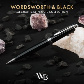 Wordsworth and Black Mechanical Pencil Graphite Lead- Stunning Luxury Metal Pencil, Black Lacquer Chrome Finish, 0.7mm Led, Best Gift Set for Men & Women, Professional Executive Office Pencils