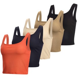 5 Pack Womens Square Neck Cute Crop Tank Top for Women Crop Tops Trendy Ladies Tops Tees Athletic Yoga Summer Running Basic White Woman Cropped Exercise Woman Sleeveless White Tanks - Set 4, M