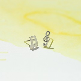 Boma Jewelry Sterling Silver Music Note & Treble Clef Stud Earrings