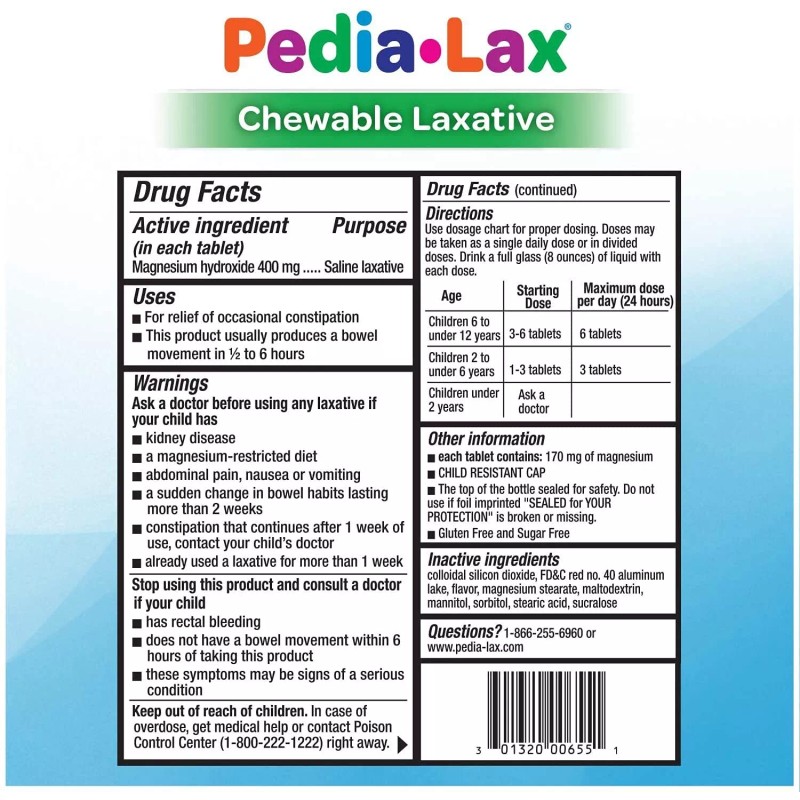 Pedia-Lax Pedia Lax Laxative Chewable Tablets Watermelon Flavor 90 Count