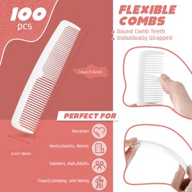 Lallisa 100 Pcs Individually Wrapped Hair Combs small Disposable plastic Pocket fine and wide Tooth Comb Bulk for Women Men Family Hotel Travel Homeless(White)