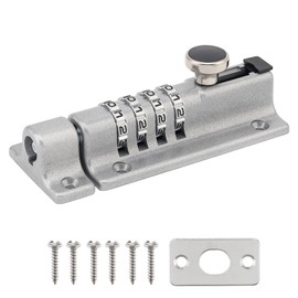 HOJLKLD Combination Locking Bolt, 4 Digit Combination Door Security Slide Latch Lock Heavy Duty Zinc Alloy Slide Bolt Lock for Shed Gate Fences (1, Silver)