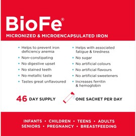 KidStar Nutrients BioFe Liquid iron 30mg Sachets, No Sugar, Non-Constipating Iron, 30mg Iron Per Sachet, 46 Sachets Per Carton, All Ages