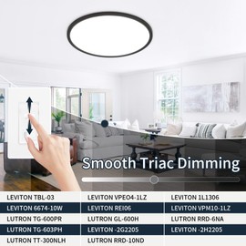 MOONSEA 16 Inch Flush Mount Ceiling Light Fixture 28W - LED Ceiling Kitchen Lights Fixtures 2800lm, 3000K/4500K/6000K Adjustable Light Fixture Ceiling Mount, Dimmable Thin Light for Bathroom,Black