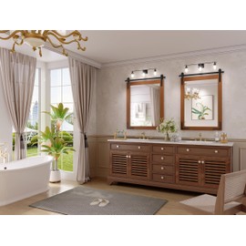 JIINGYO Farmhouse Mirror for Wall, 22x30 Inch Brown Wood Framed Rectangle Bathroom Vanity Mirror, Barn Door Style Mirrors Decor Mirror for Living Room Bedroom Entryway