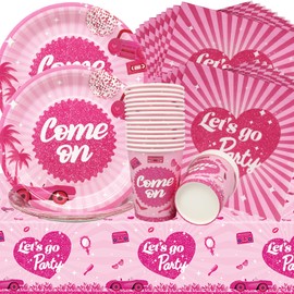 Doyomtoy Princess Girls Party Tableware, 61 Pieces Princess Children's Birthday Paper Plates Napkin Cup Tablecloth for Children Party Birthday, Girls Party Birthday Supplies Decoration