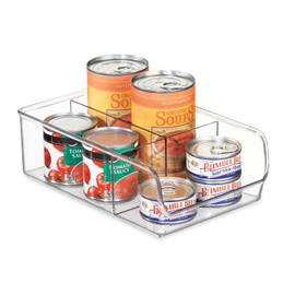 iDesign storage box with 3 compartments, medium storage box without plastic lid, stackable kitchen organizer for storage cupboard and drawer, transparent