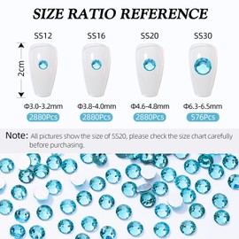 Meibite Aquamarine Flatback Rhinestones, Glass Rhinestones for Nail Art and Craft, Glue Fix, Loose Crystal Gemstones(Aquamarine, SS30, 576pcs, 6.4-6.6mm)
