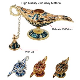 Honoro Vintage Aladdin Magic Genie Lamp,Metal Wishing Light for Home Wedding Party Table Decoration Delicate Gift,Small Dark Blue