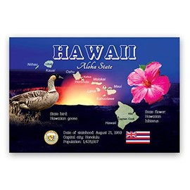 HAWAII MAP postcard set of 20 identical postcards. HI state map post cards. Made in USA.