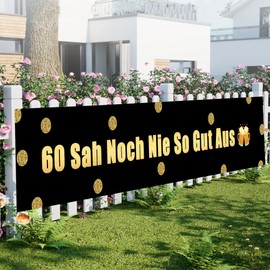 60th Birthday Banner, Black Gold Party Decoration, 'Never Looked So Good' Garden Banner, Birthday Party Supplies