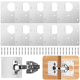 ZAKASEA 10 Piezas Placa de Reparación de Bisagras de Gabinete, kit de Placa de Reparación de Bisagras Accesorio de Reparación de Placa de Acero Inoxidable con Agujero y Tornillos, para Gabinete, Cajón