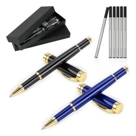 2pz Pluma De Acero Alta Calidad Con Recambio Y Caja Regalo
