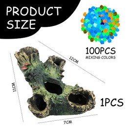 YSJCHEBS 1 Piece Artificial Wood and 100 Luminous Stones Resin Crafts Aquarium Decorations Pool Landscaping DIY Home Garden