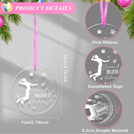 18 PCS Christmas Volleyball Ornament Round Acrylic Volleyball Player Ornament Christmas Tree Volleyball Hanging Decoration Believe It Dream It Achieve It Xmas Inspirational Gift (Volleyball Style)