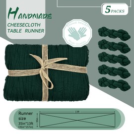 5 Packs Dark Green Cheesecloth Table Runner, 10Ft x 35" Emerald Green Rustic Gauze Boho Table Runner for Party, Forest Green Wedding Table Decor Table Cloth for Wedding Party Bridal Shower Table