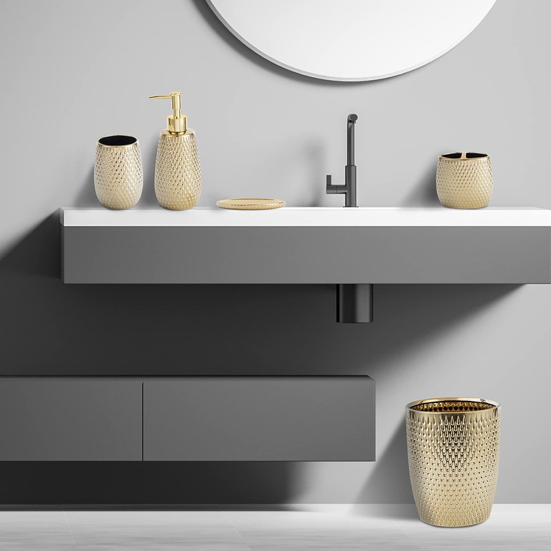 Modern Golden Small Trash Can Wastebasket, Garbage Container Bin for