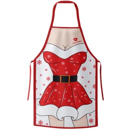 NLAND Christmas Apron Cooking Apron Chef Women Men Funny Santa Cooking Aprons Red Bib Apron with Christmas Patterns for Fancy Dress Theme Party Christmas Eve Decoration, Mrs. Claus