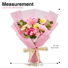 Crochet Flowers, Crochet Flower Bouquet of Crochet Tulips, Roses, Daisy, Forget-me-not Crochet Bouque for Decoration, Fake Tulips Gifts for Women,Anniversary, Wedding,Birthday,Get Well (Include Card)