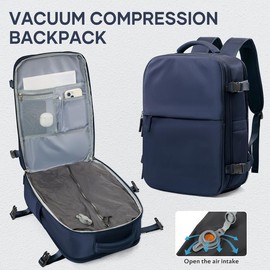 Vacuum Travel Backpack - Save 30% Space with Compression, Carry-On Size, Wet & Dry Separation:_L-AR6692-Navy Blue【47*33*20CM】_Style - C