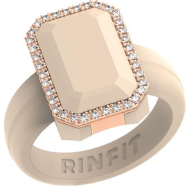 Rinfit Women's Silicone Wedding Band - Promise Rings for Her - Emerald Cut with Cubic Zirconia - Nude & Rose Gold - Size 8
