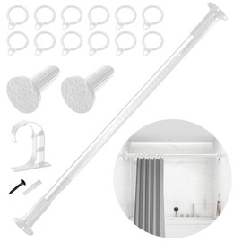 ZOCONE Tension Curtain Rod, 51-168 Inches Adjustable Closet Tension Rod Rust-free No Drilling Shower Curtain Rod, Anti-slip Spring Steel Rod for Bathroom White