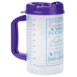 Drink Water Tracking Hospital Cup for Daily Intake Measuring with Straw, 32 oz Mug with Lid (Purple)