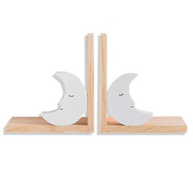 Nacnic Set of 2 Wooden Moon Bookends | Non-Slip Bookends for Bookshelves | Nursery Decoration