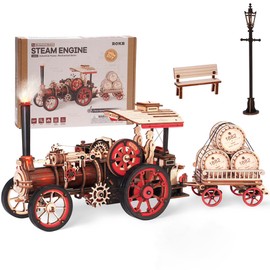 ROKR Car Model Building Kit 3D Wooden Puzzle for Kids Adults, Steam Locomotive Model Kits, Car Wooden Puzzle, 469 Parts, Steam Engine, LKA01