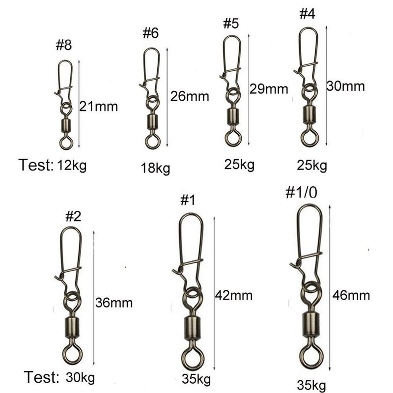JSHANMEI ® 100pcs/pack Rolling Swivel with Interlock Snap Fishing Line