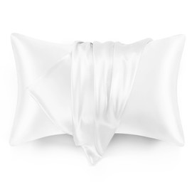 Love's cabin Silk Satin Pillowcase for Hair and Skin (Bleaching White, 20x30 inches) Slip Pillow Cases Queen Size Set of 2 - Satin Cooling Pillow Covers with Envelope Closure