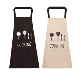 LINKLKBOY Women's Aprons, Waterproof Cooking Aprons with Pockets, Adjustable Kitchen Aprons, BBQ Aprons, Bib Aprons, Kitchen Aprons, Gifts for Men and Women (Black/White), Black and White
