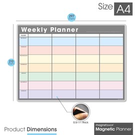 TMS Magnetic Weekly Planner for Fridge | Made in The UK | Whiteboard, Memo Board, Calendar or Organiser for Work or Family Planning (Grey & Pastel, A4 (30 x 21cm))