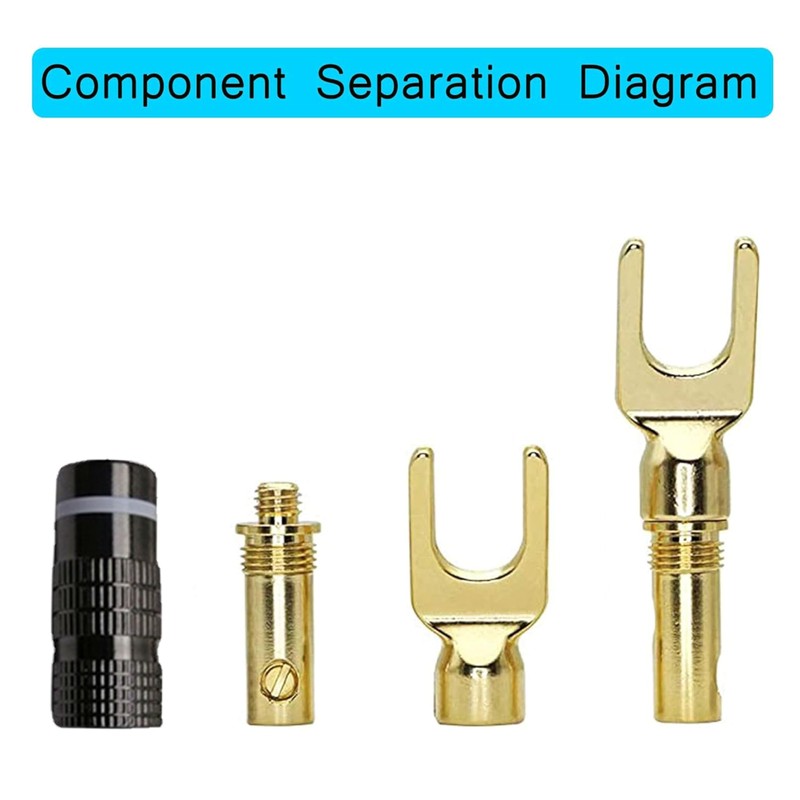Speaker Banana Plug Set, 4-Pack Y Spade Connectors, 45 Degree