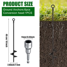 Earth Ground Anchor 18 Inch Spiral Blade Heavy Duty Earth Anchors Swing Set Anchors Metal Shed Anchor Kit for Securing Trees Tents Trampoline Canopies Shelters (Black, 6 Pcs)