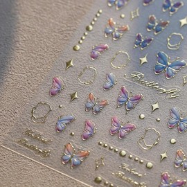 Butterfly Nail Art Stickers 5D Butterfly Nail Stickers Gold Butterfly Star Nails Decals Star Nail Art Stickers Decals Butterfly Nail Art Supplies for Women DIY Manicure Nail Art Decorations