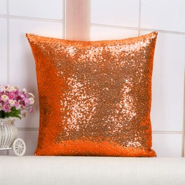 ShinyBeauty Throw Pillow 12X12-Orange Sequin Pillow Cover Sofa Pillow Sparkly Pillow Designer Pillow Sequined Pillow Cover Decorative Pillows for Bed