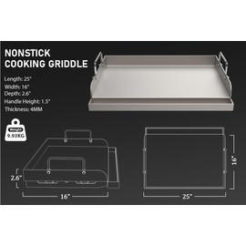 25" x 16" Metal Griddle for Gas Grill – Pre-Seasoned Flat Top Griddle with Nonstick Coating, Grease Groove & Sidewalls – Universal BBQ Grill Pan for Outdoor Cooking