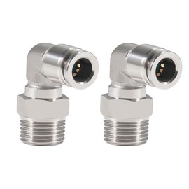 Jienk 2Pcs 304 Stainless Steel Male Elbow 1/4" Tube OD x 1/4" NPT Thread Push to Connect Air Fittings,90 Degree Push Lock Pneumatic Connector for Air Compressor Air Horn