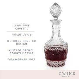 Twine Vintage Cut Crystal Decanter - Liquor Decanter for Wine, Dishwasher Safe, 26 Ounces - Set of 1