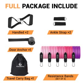 GOLDNITE Resistance Bands Set with Handles, 100Lbs Exercise Bands for Working Out with Door Anchor and Legs Ankle Straps, Men and Women Strength Training Muscle Training